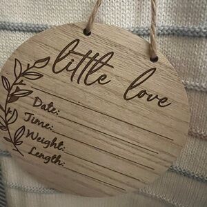 Little Love Newborn Baby Announcement Light Wood Sign NWT!